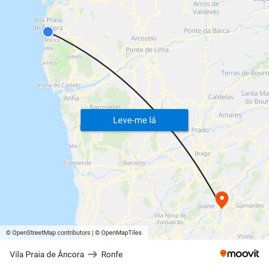 Vila Praia de Âncora to Ronfe map