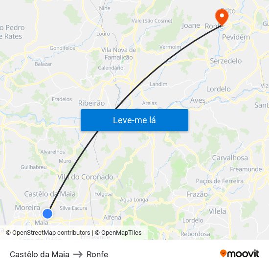 Castêlo da Maia to Ronfe map