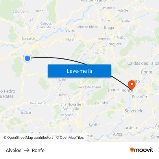 Alvelos to Ronfe map