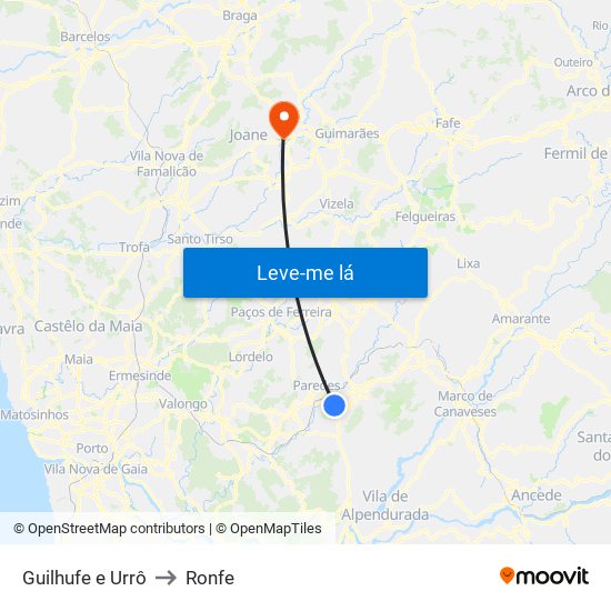 Guilhufe e Urrô to Ronfe map