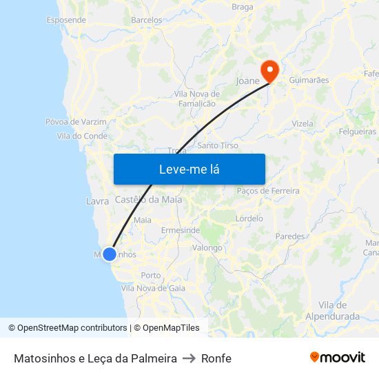Matosinhos e Leça da Palmeira to Ronfe map
