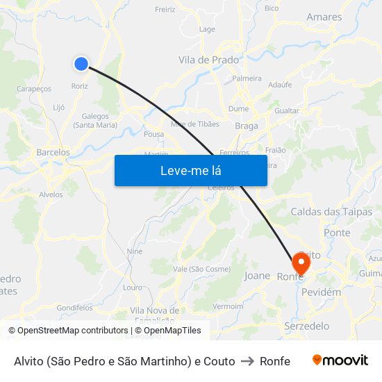 Alvito (São Pedro e São Martinho) e Couto to Ronfe map