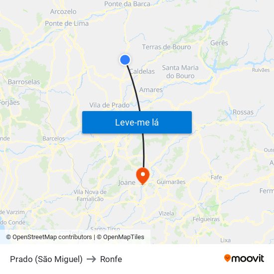 Prado (São Miguel) to Ronfe map