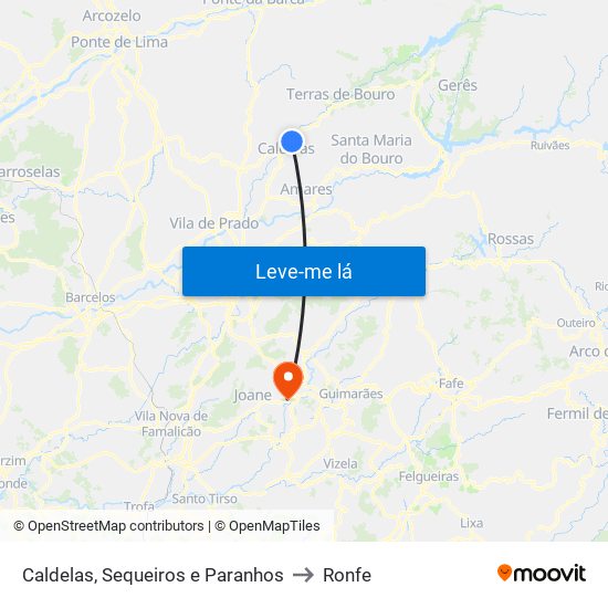 Caldelas, Sequeiros e Paranhos to Ronfe map