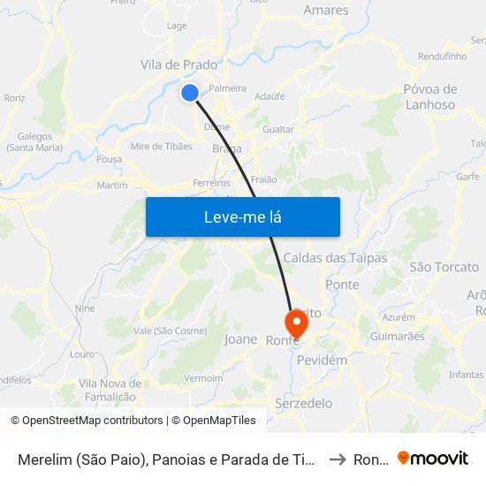 Merelim (São Paio), Panoias e Parada de Tibães to Ronfe map