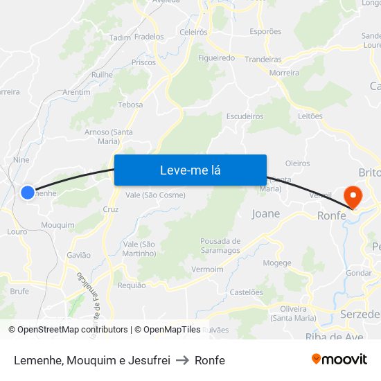 Lemenhe, Mouquim e Jesufrei to Ronfe map