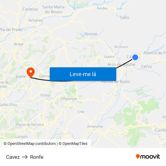 Cavez to Ronfe map