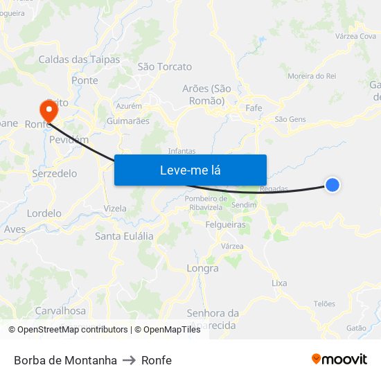 Borba de Montanha to Ronfe map