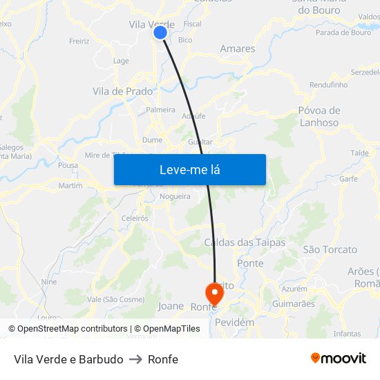 Vila Verde e Barbudo to Ronfe map