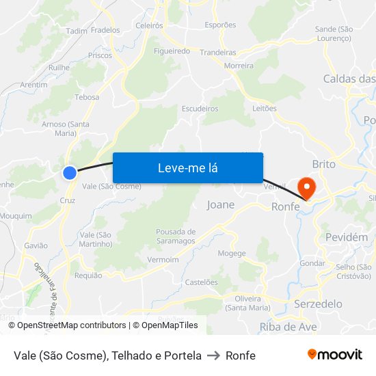 Vale (São Cosme), Telhado e Portela to Ronfe map