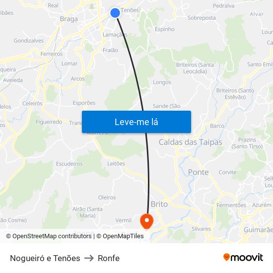 Nogueiró e Tenões to Ronfe map