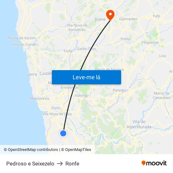 Pedroso e Seixezelo to Ronfe map