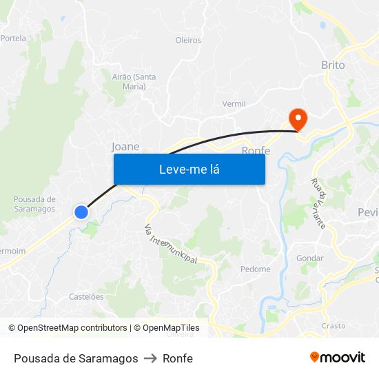 Pousada de Saramagos to Ronfe map