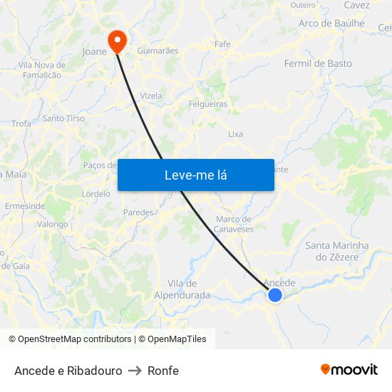 Ancede e Ribadouro to Ronfe map