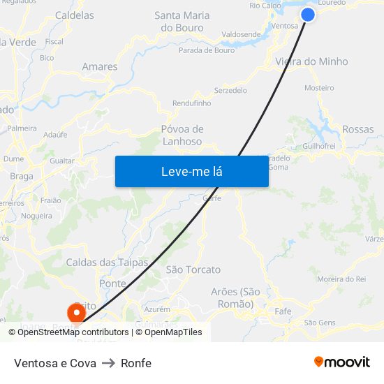 Ventosa e Cova to Ronfe map