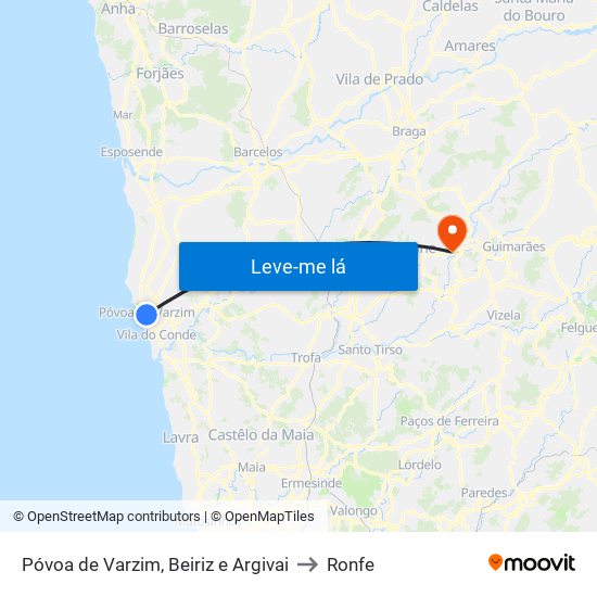 Póvoa de Varzim, Beiriz e Argivai to Ronfe map