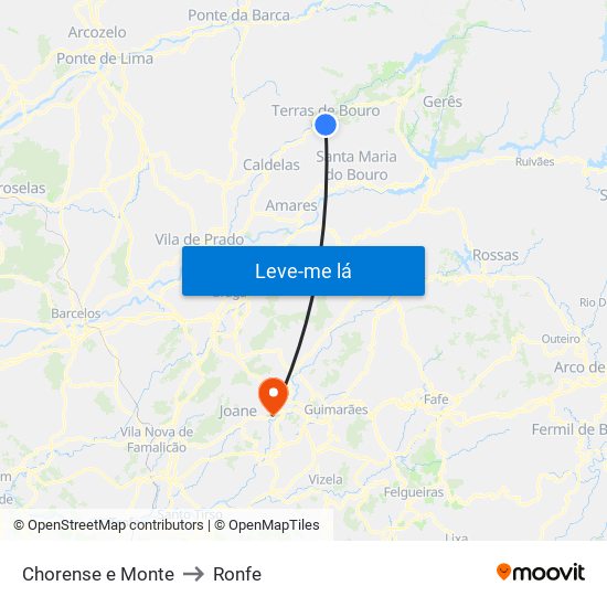 Chorense e Monte to Ronfe map