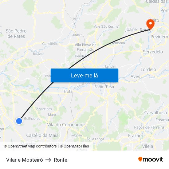 Vilar e Mosteiró to Ronfe map