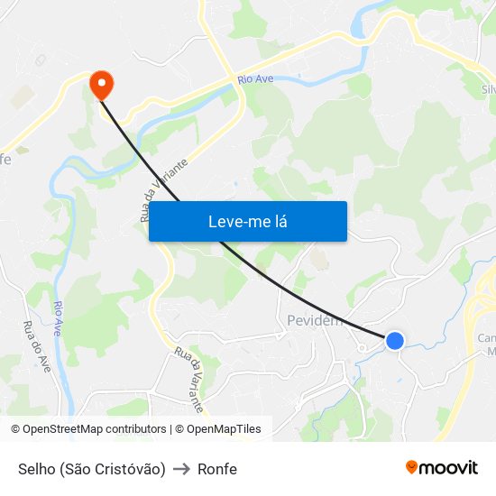 Selho (São Cristóvão) to Ronfe map