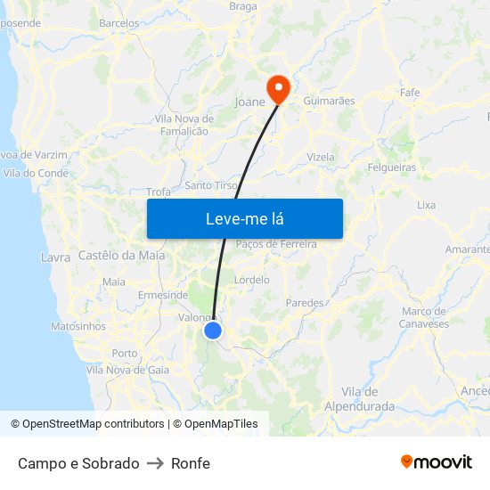 Campo e Sobrado to Ronfe map