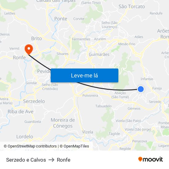 Serzedo e Calvos to Ronfe map