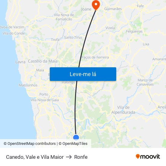 Canedo, Vale e Vila Maior to Ronfe map