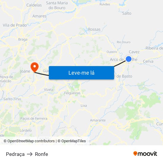 Pedraça to Ronfe map