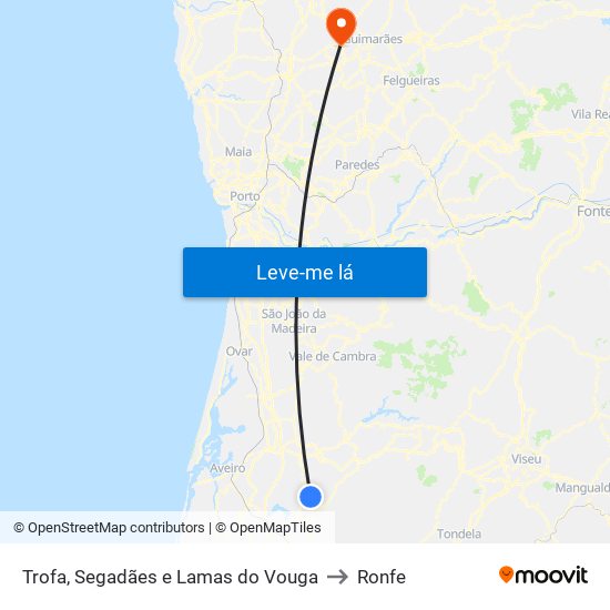 Trofa, Segadães e Lamas do Vouga to Ronfe map