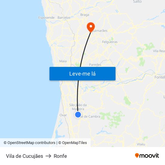 Vila de Cucujães to Ronfe map