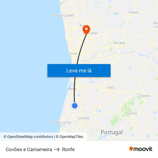 Covões e Camarneira to Ronfe map