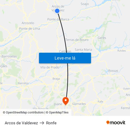 Arcos de Valdevez to Ronfe map