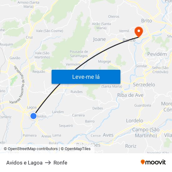 Avidos e Lagoa to Ronfe map