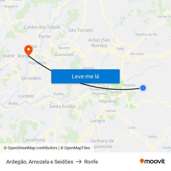 Ardegão, Arnozela e Seidões to Ronfe map