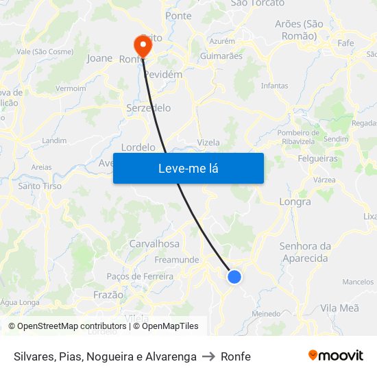 Silvares, Pias, Nogueira e Alvarenga to Ronfe map