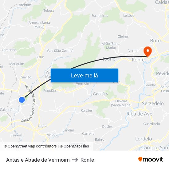 Antas e Abade de Vermoim to Ronfe map