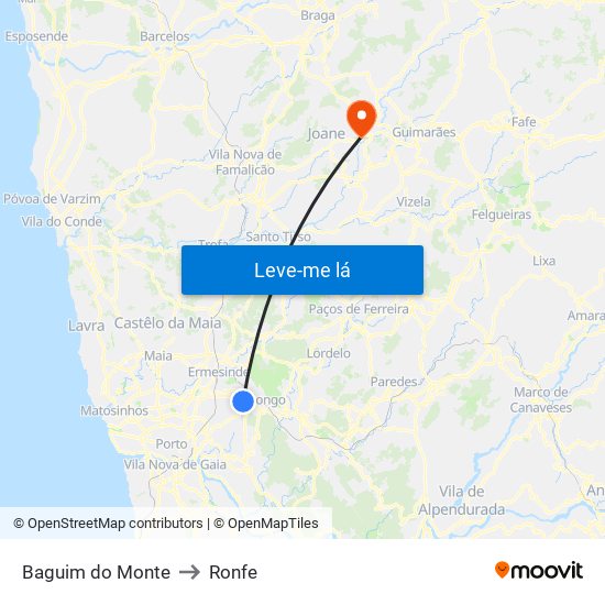 Baguim do Monte to Ronfe map