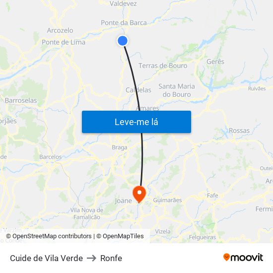 Cuide de Vila Verde to Ronfe map