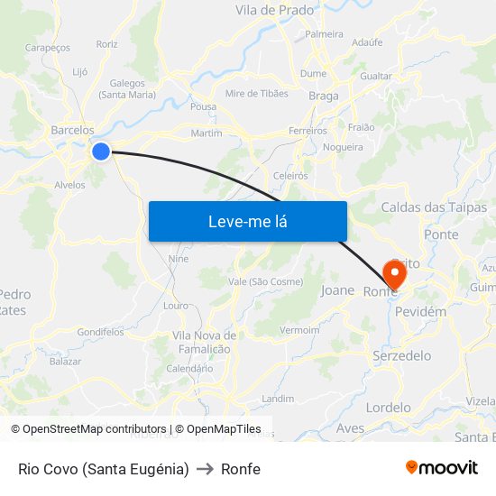 Rio Covo (Santa Eugénia) to Ronfe map