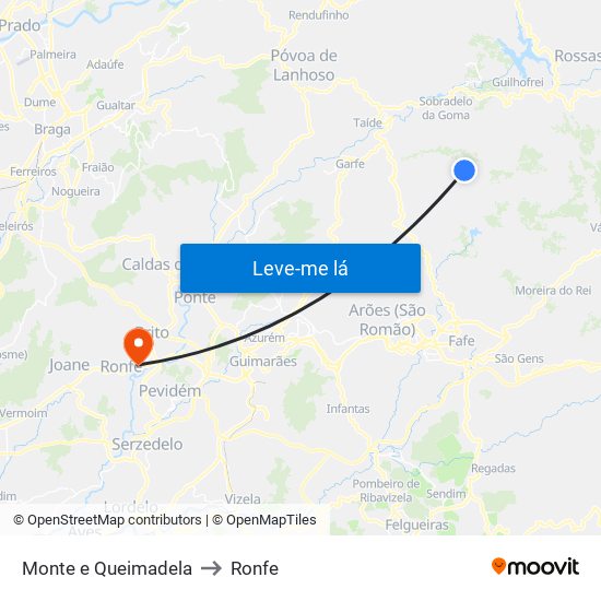 Monte e Queimadela to Ronfe map