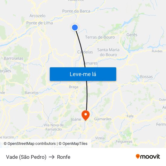 Vade (São Pedro) to Ronfe map