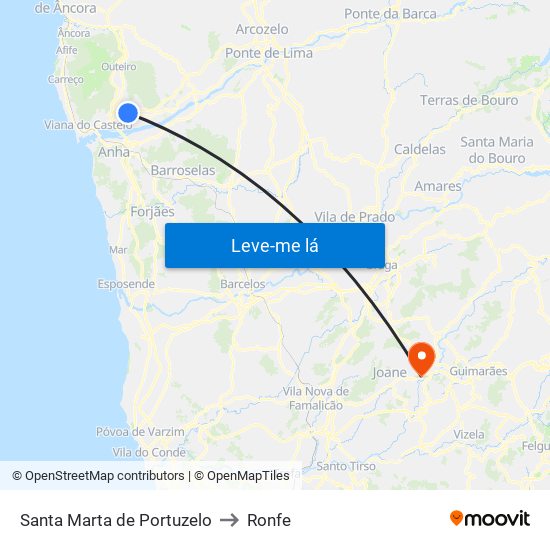 Santa Marta de Portuzelo to Ronfe map