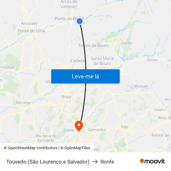 Touvedo (São Lourenço e Salvador) to Ronfe map