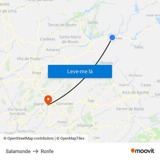 Salamonde to Ronfe map