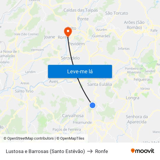 Lustosa e Barrosas (Santo Estêvão) to Ronfe map