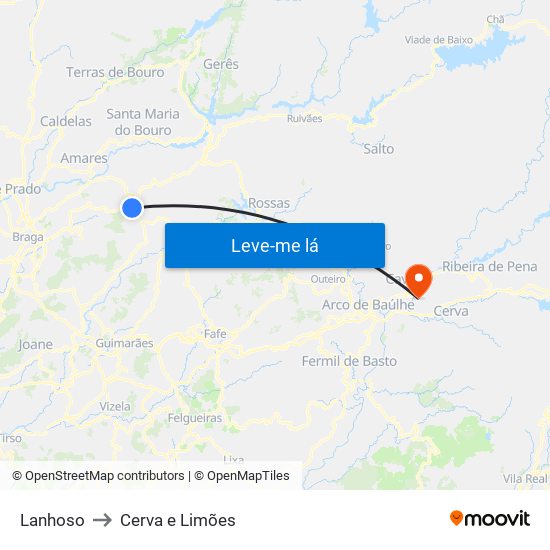 Lanhoso to Cerva e Limões map