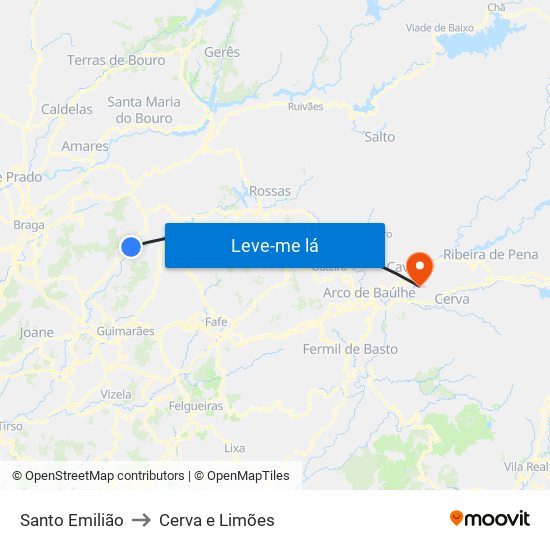 Santo Emilião to Cerva e Limões map