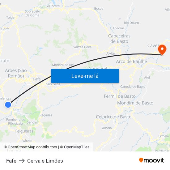 Fafe to Cerva e Limões map