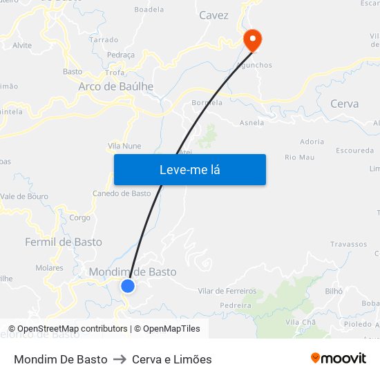 Mondim De Basto to Cerva e Limões map
