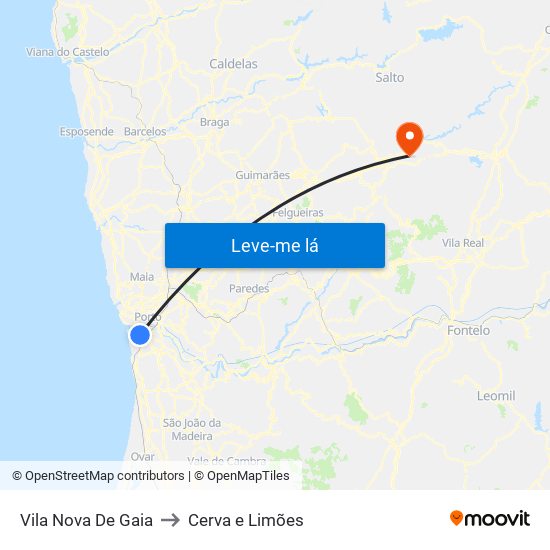 Vila Nova De Gaia to Cerva e Limões map