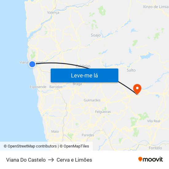 Viana Do Castelo to Cerva e Limões map